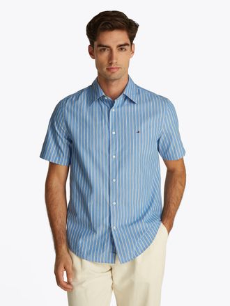 Tommy Hilfiger Kurzarmhemd TOMMY HILFIGER FLEX POPLIN RETRO STP SS SHIRT, Herren, Gr. M, N-Gr, blau spell, stripe, Web, Obermaterial: 100% Baumwolle, Hemden Kurzarmh