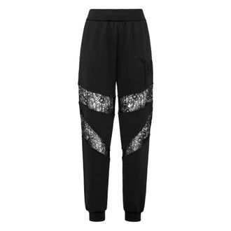 Philipp Plein Lace Detail Cotton Fleece Joggers - Dames - Sweatpants - Zwart - XS - Katoen - Broeken