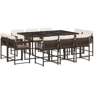 vidaXL Set Comedor De Jard&iacute;n 11 Pzas Y Cojines Rat&aacute;n Sint&eacute;tico Marr&oacute;n Vidaxl