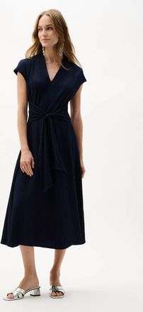Joseph Ribkoff Belted V Neck Dress In Midnight Blue