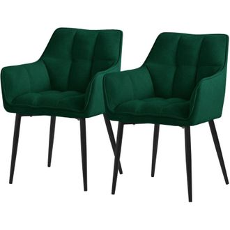 ML Design Ml-design - 2x Sillas De Comedor De Rizo Con Respaldo Y Reposabrazos Asientos Verde Oscuro Con Tapizado Grueso Y Patas De Metal Sill&oacute;n Dise&ntilde;o Ergon&oacute;mi