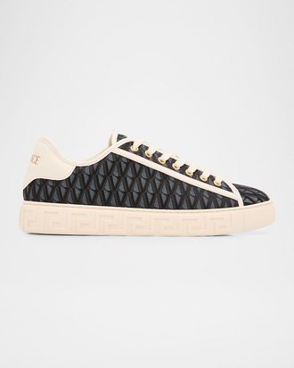 Versace Mens Greca-Sole V Allover Canvas Low-Top Sneakers