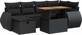 vidaXL Set Sof&aacute;s Jard&iacute;n Y Cojines 8 Pzas Rat&aacute;n Sint&eacute;tico Acacia Negro Vidaxl