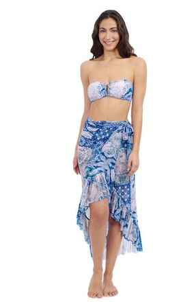 Gottex Karma High Low Wrap Skirt With Ruffle Details in Blue Multi at Nordstrom, Size X-Large