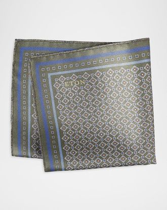 Eton Men & apos;s Medallion Double Print Silk Pocket Square