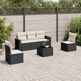 vidaXL Vidaxl - Set De Sof&aacute;s De Jard&iacute;n 6 Piezas Y Cojines Rat&aacute;n Sint&eacute;tico Negro