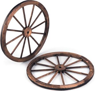 Costway Set Di 2 Ruote Decorative In Legno Vintage Da Giardino, Carrello Ruota Decorazione Del Giardino E Parete, 76 X 76 X 3,5 Cm Legno Di Abete