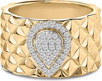 House of Brilliance 14K Yellow Gold Plated Sterling Silver 1/4 Cttw Diamond Teardrop Textured Band Ring