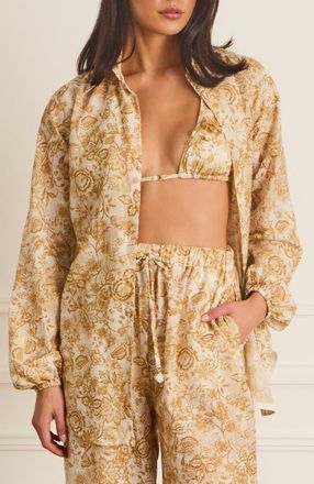 Aqua Blu Australia Relaxed Fit Odilia Beach Shirt in Gold at Nordstrom, Size X-Large