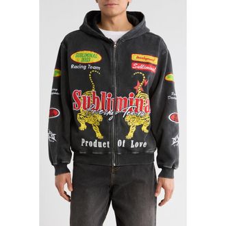 PacSun Subliminal Racing Zip Hoodie in Black at Nordstrom, Size X-Large
