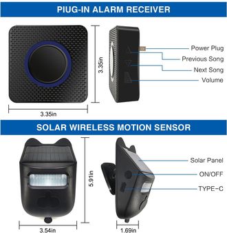 Infinite Alarma Solar Para Entrada De Veh&iacute;culos Con Detector De Movimiento, Alcance De 300 M, Inal&aacute;mbrica, Resistente A La Intemperie (ip60), Detector De Movim