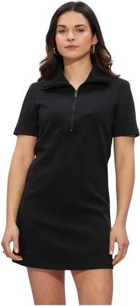 Calvin Klein Kleedjes, Dames, Zwart, L, Katoen, SS Spacer Mixed Media Rib Mock Dress
