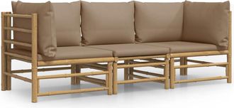vidaXL 3 Piece Patio Lounge Set with Taupe Cushions Bamboo