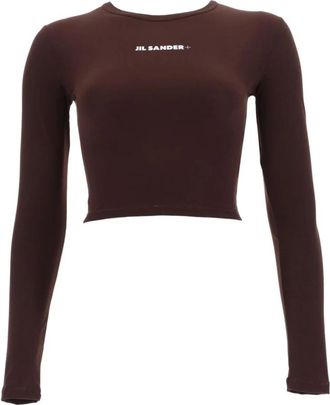 Jil Sander Cropped Top Met Logo - Dames - Longsleeves - Bruin - M - Tops