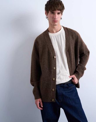 Topman Cardigan oversize marrone con scollo a V