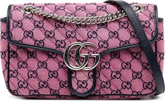Gucci Pre-owned Womens Medium Gg Marmont Matelasse Diagonal Gg Canvas Shoulder Bag - Pink Textile - One Size