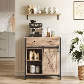 Vasagle Storage Cabinet Sideboard TV Cabinet Drawer Sliding Door Industrial in Camel
