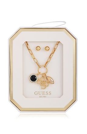 Guess Charm Necklace & Stud Earrings Set in Gold at Nordstrom Rack