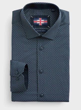 Soul of London Mens Geo micro-pattern navy shirt Modern fit