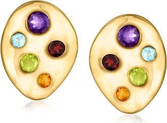 Ross-Simons Multi-Gemstone Sculptural Earrings in 18kt Gold Over Sterling