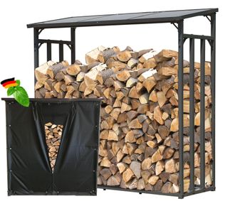 Quick-Star Quick-star - Metall Kaminholzregal Anthrazit Xxl 185 X 70 X 185 Cm Garten Kaminholzunterstand 2,3 M&sup3; Stapelhilfe Aussen Mit Wetterschutz Schwarz