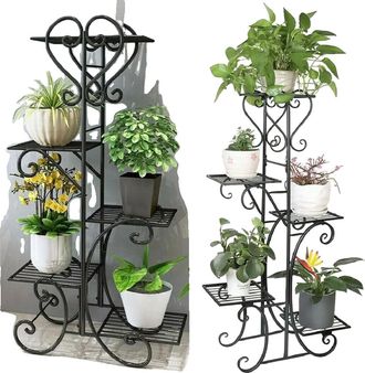 OEM Soporte Para Plantas De 5 Niveles, Dise&ntilde;o Met&aacute;lico, Para Uso Interior Y Exterior, Color Negro