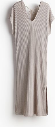 H&M Geripptes Kleid mit V-Ausschnitt - Brown