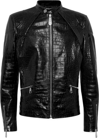 Philipp Plein crocodile-embossed biker jacket - men - Calf Leather - XXXXL - Black