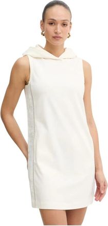 Twinset Korte jurk met geplooide inzetten en kant - Dames - Korte kleedjes - Beige - S - Polyester - Kleedjes
