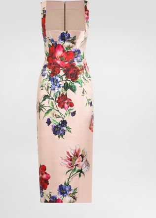Dolce & Gabbana Satin Calf-length Sheath Dress With Floral Print - Woman Dresses Print 38