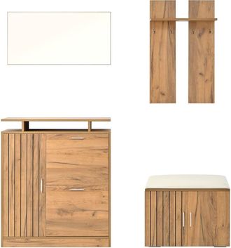 Urban Meuble Conjunto de armario de entrada 4 en 1 en madera y blanco