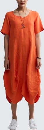 Luukaa D'Celli Yalina Solid Linen Balloon Dress in Rust Orange at Nordstrom, Size 18