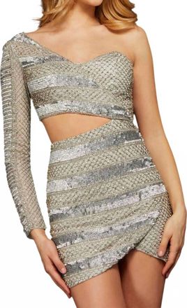 Sherri Hill One-Shoulder Cocktail Dress In Silver