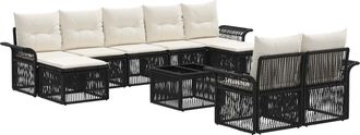 vidaXL Conjunto De Sof&aacute;s De Jard&iacute;n 10 Uds. Negro Rat&aacute;n Sint&eacute;tico Vidaxl