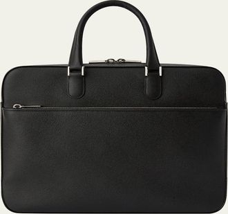 Valextra Mens Avietta Top-Handle Calfskin Briefcase with Zip Pocket