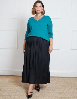 Live Unlimited London Womens Black Pleated Midi Skirt - Size: 14