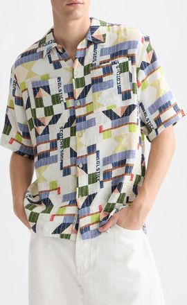 Scotch & Soda Relaxed Fit Print Short Sleeve Button-Up Shirt in Patchwork Jacquard at Nordstrom, Size Xx-Large