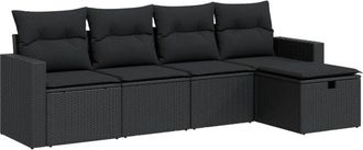 vidaXL Set De Muebles De Jard&iacute;n 5 Pzas Y Cojines Rat&aacute;n Sint&eacute;tico Negro Vidaxl