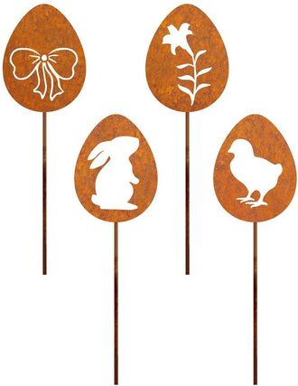 OEM Estacas De Jard&iacute;n De Metal Oxidado, Animales, Manualidades - 4 Huevos