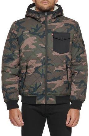LEVI'S Mens Diamond Quilted Nylon Bomber Jacket Olive Green Sz XL NEW 150