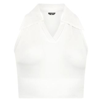 Plein Sport Fitness, Dames, Wit, XL, Katoen, Polo Neck Cropped Top
