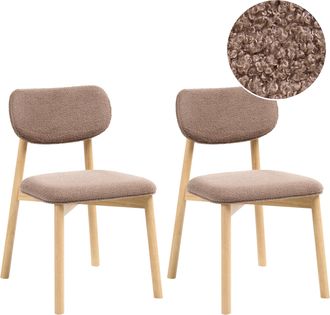 Beliani Conjunto De 2 Sillas De Comedor Estructura De Madera De Caucho Asiento Y Respaldo Acolchado De Boucl&eacute; Comedor Cocina Marr&oacute;n Claro Y Gris Pardo Mills