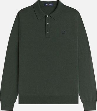 Fred Perry Mens Fred Perry Classic Knitted Long Sleeve Polo Shirt Court Green - Black - Size: 40