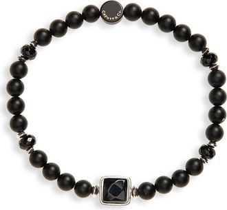 Caputo & Co. Stone Beaded Stretch Bracelet in Black Agate at Nordstrom