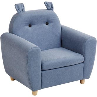Beliani Sill&oacute;n Infantil Tapizado Efecto Lino Con Reposabrazos Para Ni&ntilde;os Azul Maribo