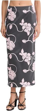Rotate Kokerrok met applicaties - Dames - Midirokken - Grijs - M - Polyester - Rokken