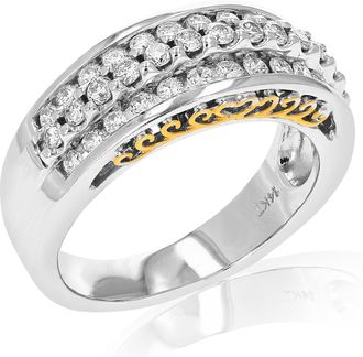 Vir Jewels 3/4 cttw Diamond Wedding Band 14K White Gold Three Row Prong Set Bridal