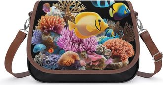 Generic Colorful Tropical Fishes Crossbody Bag Womens Handbag PU Message Bags Shoulder Purse with Adjustable Strap