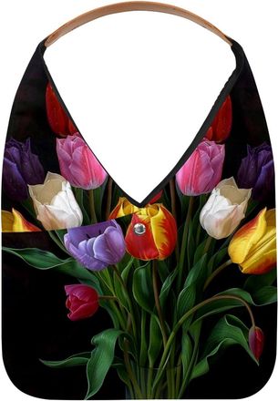 Generic Floral Flowers Tulips (1) Reusable Lightweight Grocery Bags - Foldable Into Compact Pouch, Washable & Sturdy, Multipurpose for Shopping and Travel