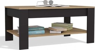 Topeshop OHIO - Tavolino da Caff&egrave; Rovere Artisan Nero con Ripiano per Soggiorno 93x58x43,5 cm